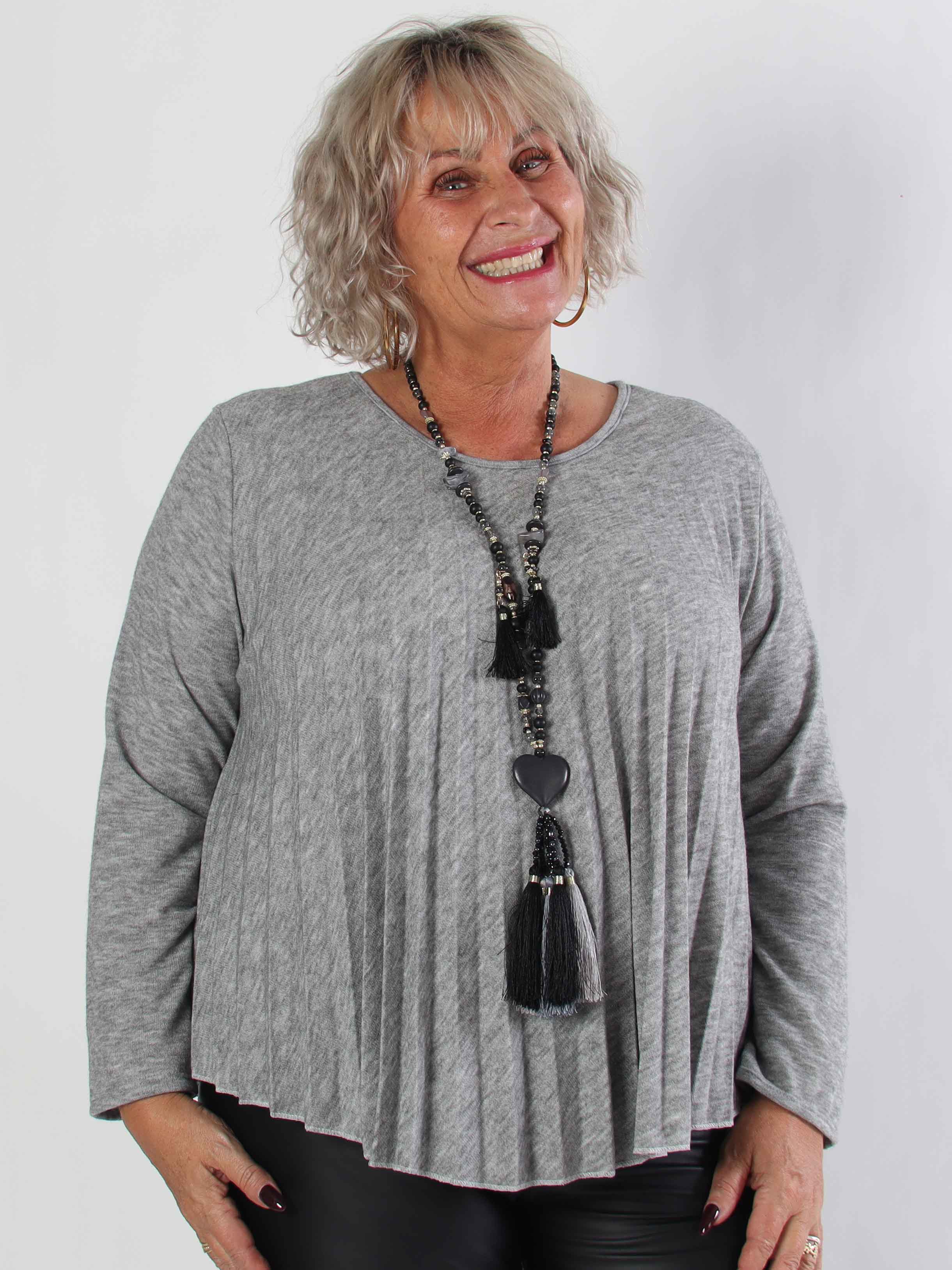 Anita Shirt - Blød plisseret  plus size strikbluse i viskose og uld